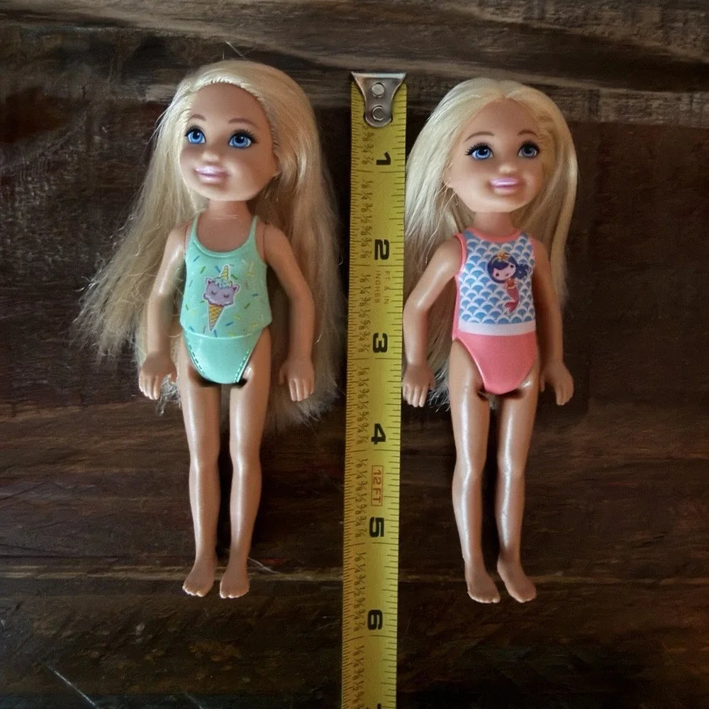 Mattel Barbie Club Chelsea Beach Dolls Lot Of 2 Mermaid Ice Cream Cone Suit 5.5